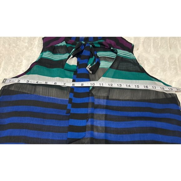 GAP Brand Sheer Sleeveless Blouse Stripe w/Necktie 100% Polyester Women's Size S - Picture 9 of 13
